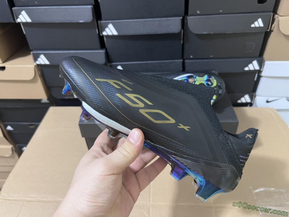 Adidas F50+ Lightstrike Pro Laceless FG Firm Ground Soccer Cleats - Core Black/Iron Metallic/Gold Metallic