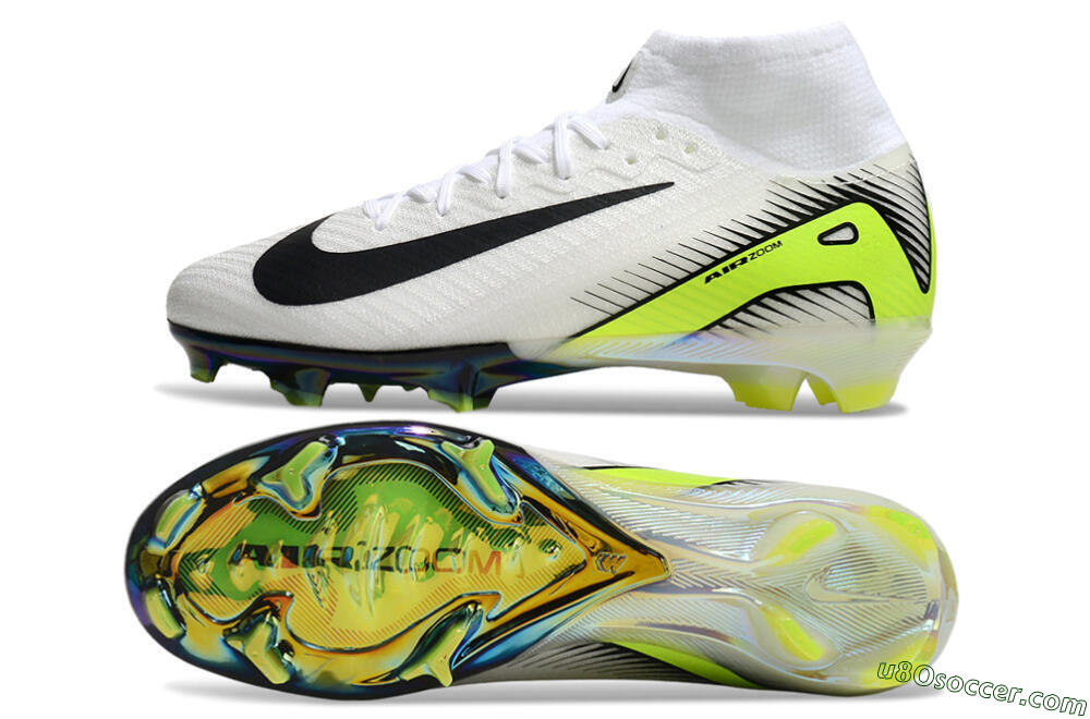 Nike Air Zoom Mercurial Superfly 10 Elite FG Firm Ground Soccer Cleats - White/Black/Yellow/Gold 0