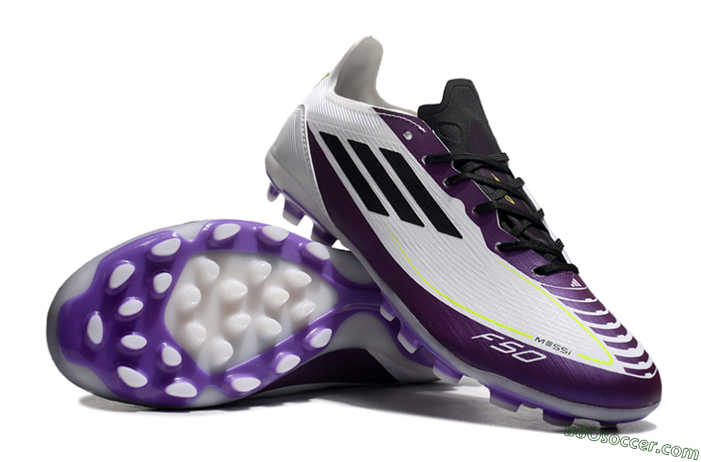 Messi x Adidas F50 Elite MG Multi Ground Soccer Cleats - White/Black/Purple 3