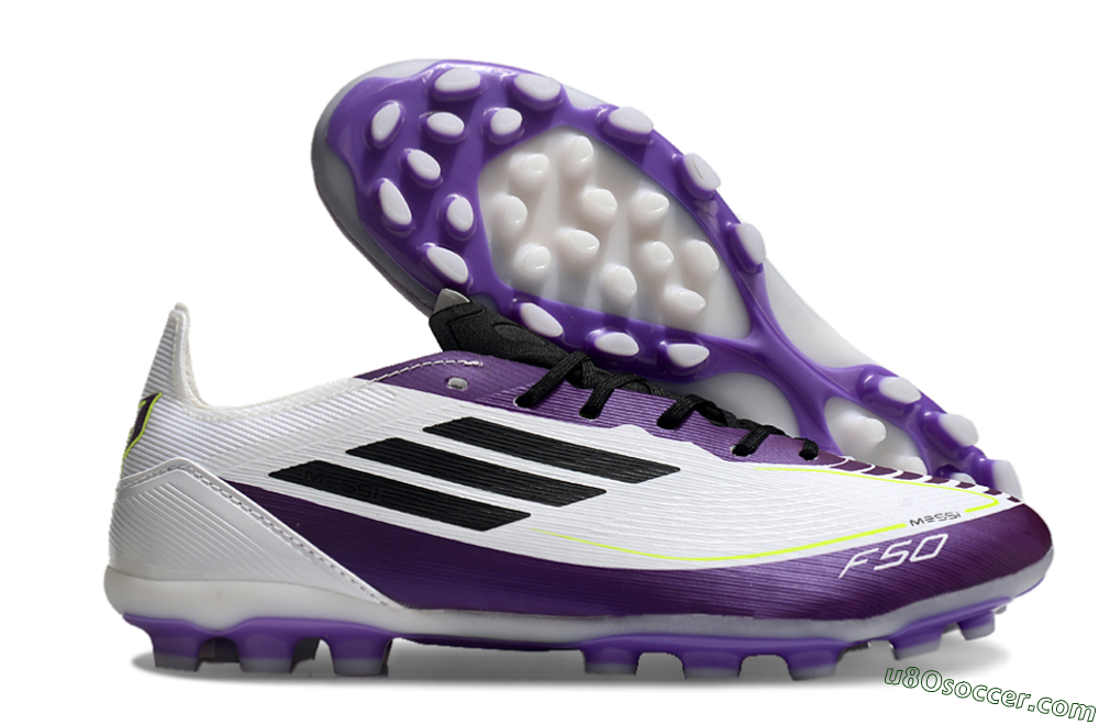 Messi x Adidas F50 Elite MG Multi Ground Soccer Cleats - White/Black/Purple 1
