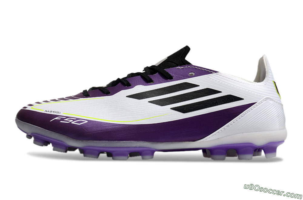 Messi x Adidas F50 Elite MG Multi Ground Soccer Cleats - White/Black/Purple 2