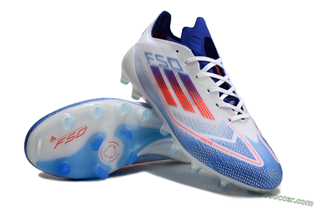 Adidas F50 Elite AG Artificial Grass Soccer Cleats - White/Blue/Red 4
