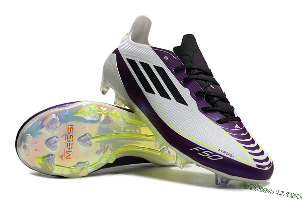 Messi x Adidas F50 Elite FG Firm Ground Soccer Cleats - White/Black/Purple 3