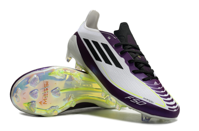 Messi x Adidas F50 Elite FG Firm Ground Soccer Cleats - White/Black/Purple