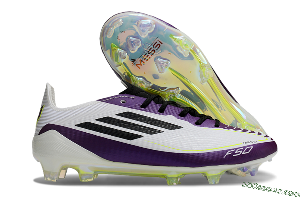 Messi x Adidas F50 Elite FG Firm Ground Soccer Cleats - White/Black/Purple 1