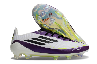 Messi x Adidas F50 Elite FG Firm Ground Soccer Cleats - White/Black/Purple