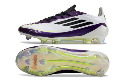Messi x Adidas F50 Elite FG Firm Ground Soccer Cleats - White/Black/Purple