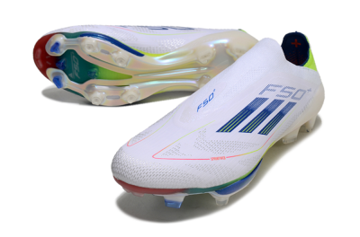 Adidas F50+ Lightstrike Elite FG Firm Ground Soccer Cleats - White/Blue/Yellow