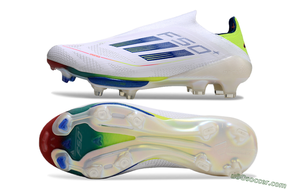 Adidas F50+ Lightstrike Elite FG Firm Ground Soccer Cleats - White/Blue/Yellow 0
