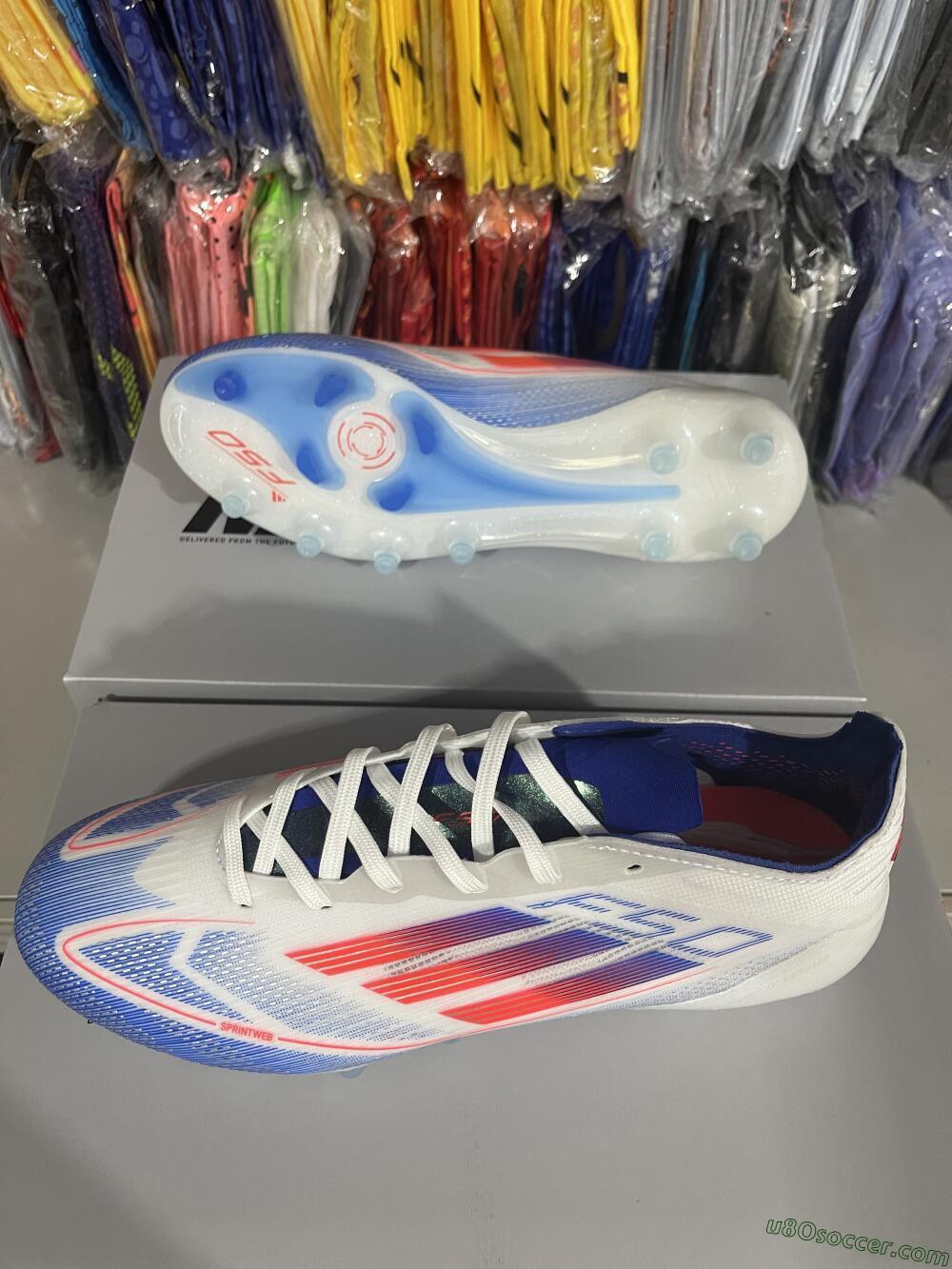 Adidas F50 Elite AG Artificial Grass Soccer Cleats - White/Blue/Red