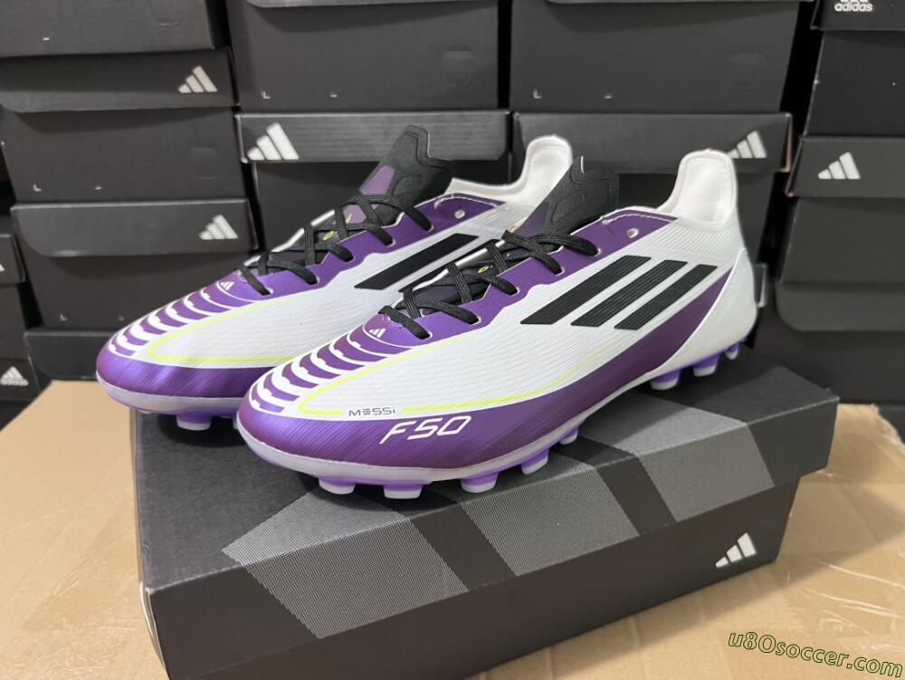 Messi x Adidas F50 Elite MG Multi Ground Soccer Cleats - White/Black/Purple