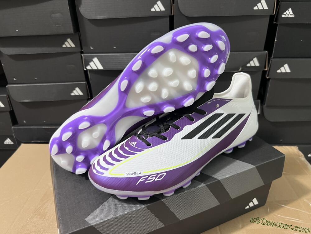 Messi x Adidas F50 Elite MG Multi Ground Soccer Cleats - White/Black/Purple