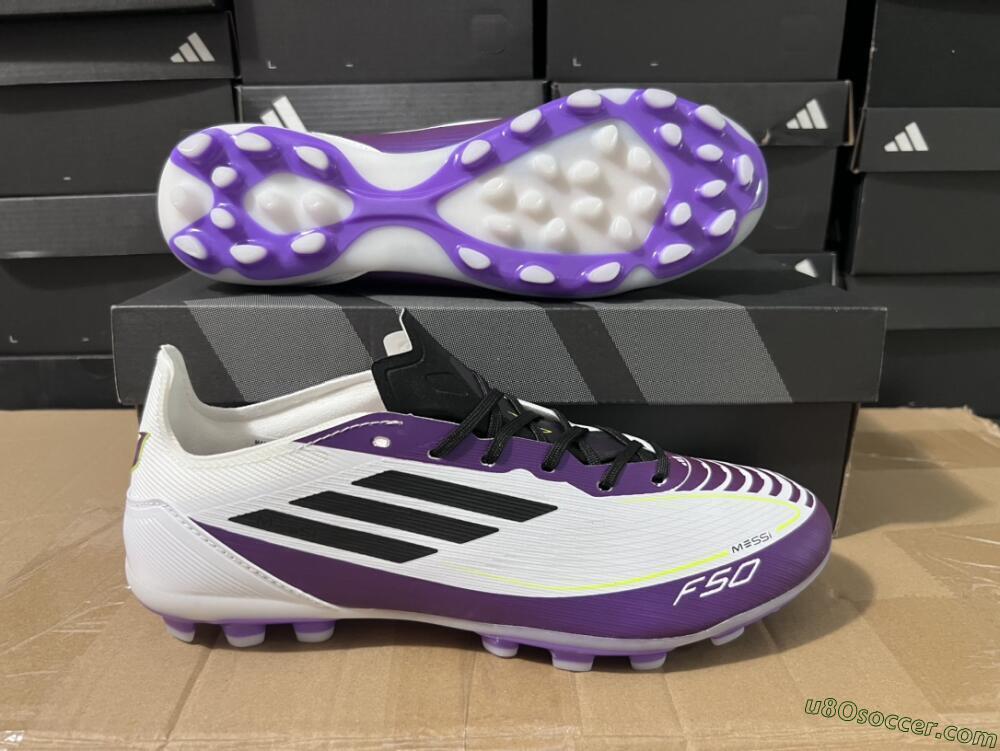 Messi x Adidas F50 Elite MG Multi Ground Soccer Cleats - White/Black/Purple