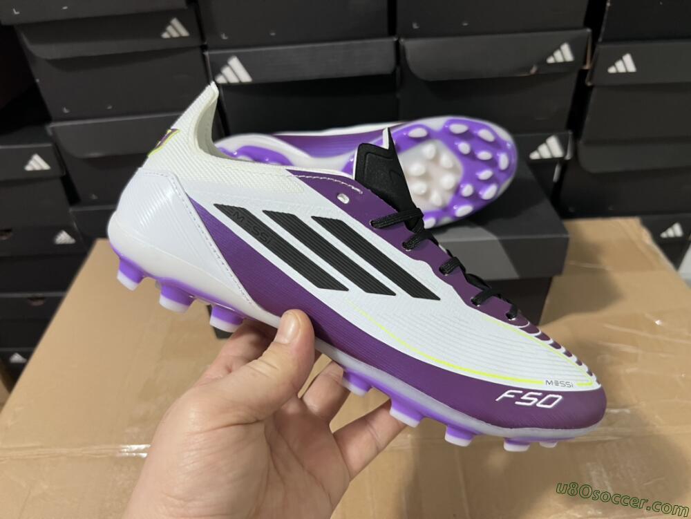 Messi x Adidas F50 Elite MG Multi Ground Soccer Cleats - White/Black/Purple