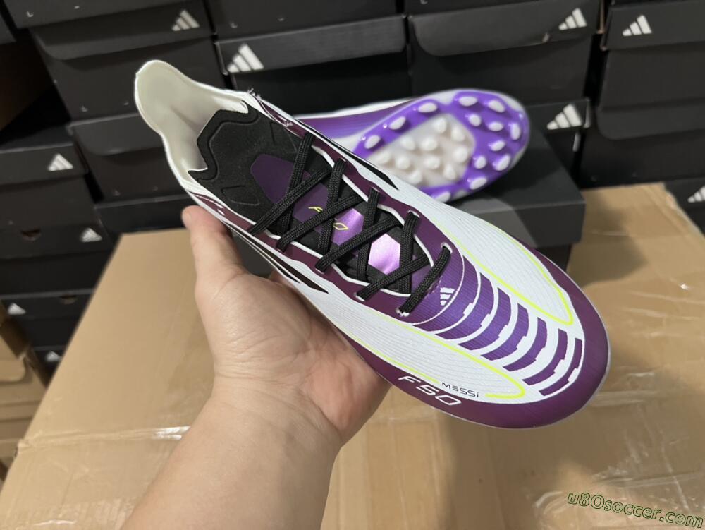 Messi x Adidas F50 Elite MG Multi Ground Soccer Cleats - White/Black/Purple