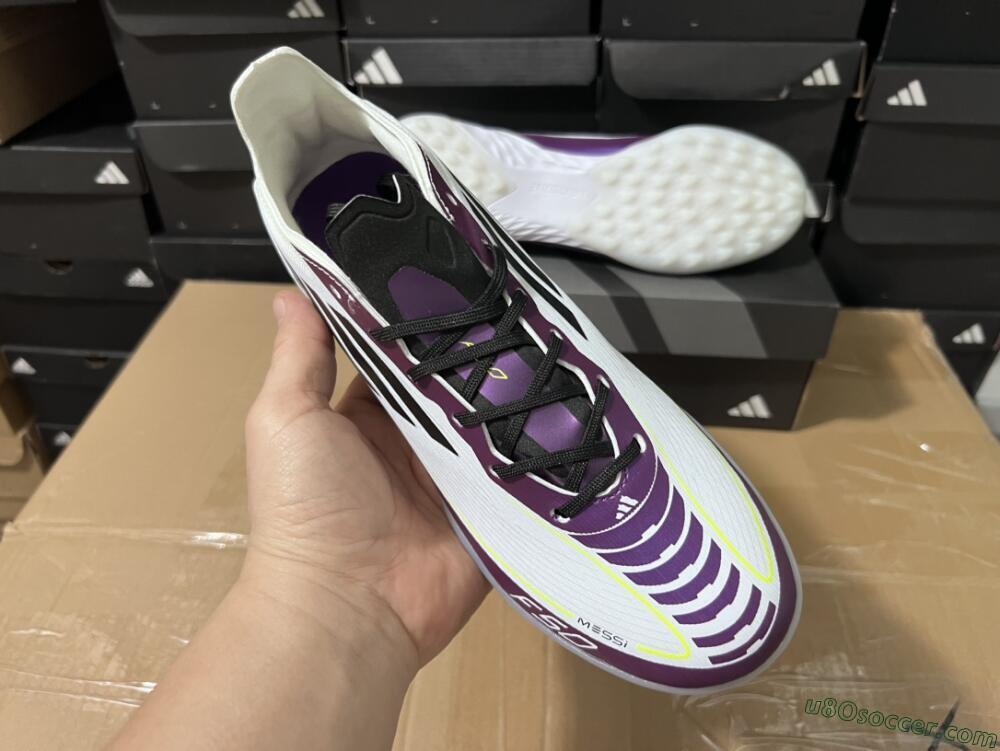 Adidas F50 Elite TF Artificial Turf Soccer Shoes - White/Black/Purple