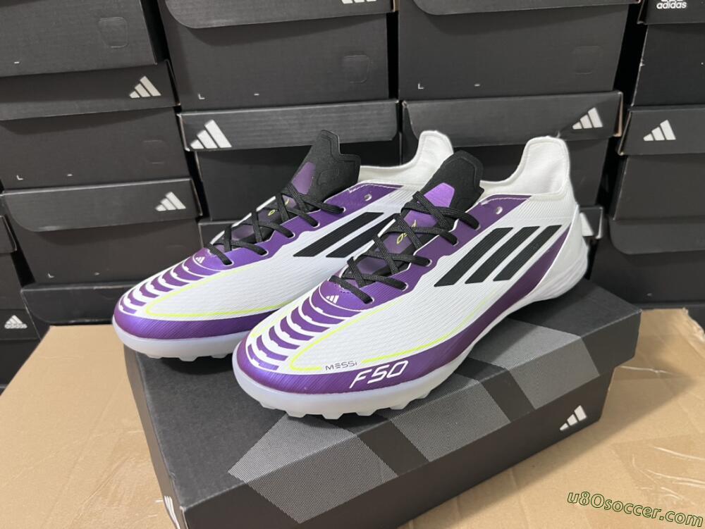 Adidas F50 Elite TF Artificial Turf Soccer Shoes - White/Black/Purple