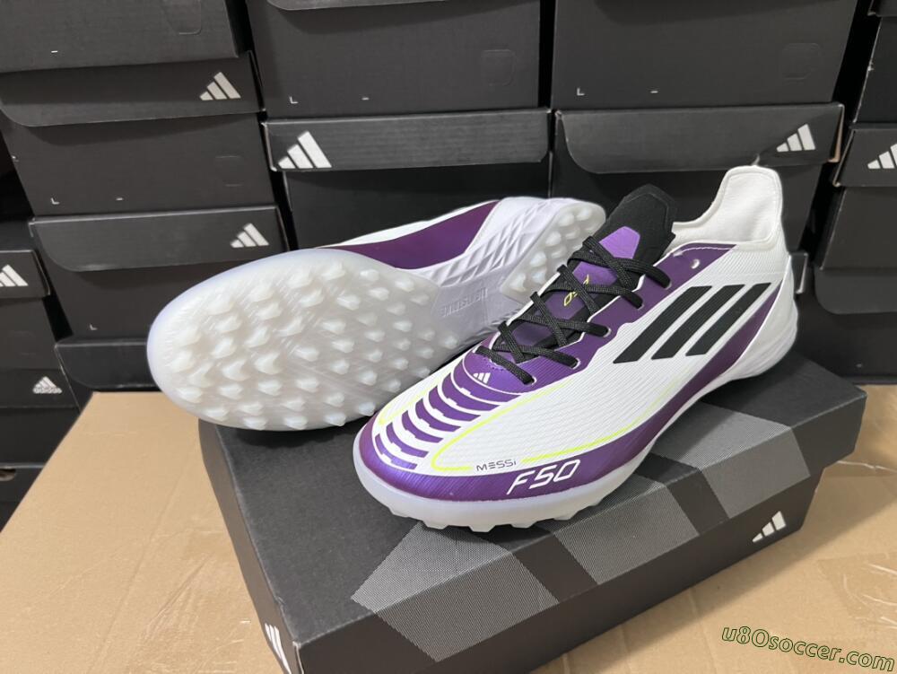 Adidas F50 Elite TF Artificial Turf Soccer Shoes - White/Black/Purple