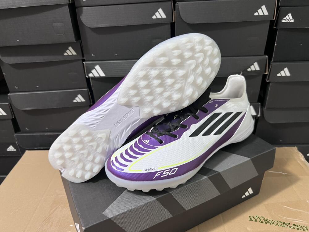 Adidas F50 Elite TF Artificial Turf Soccer Shoes - White/Black/Purple