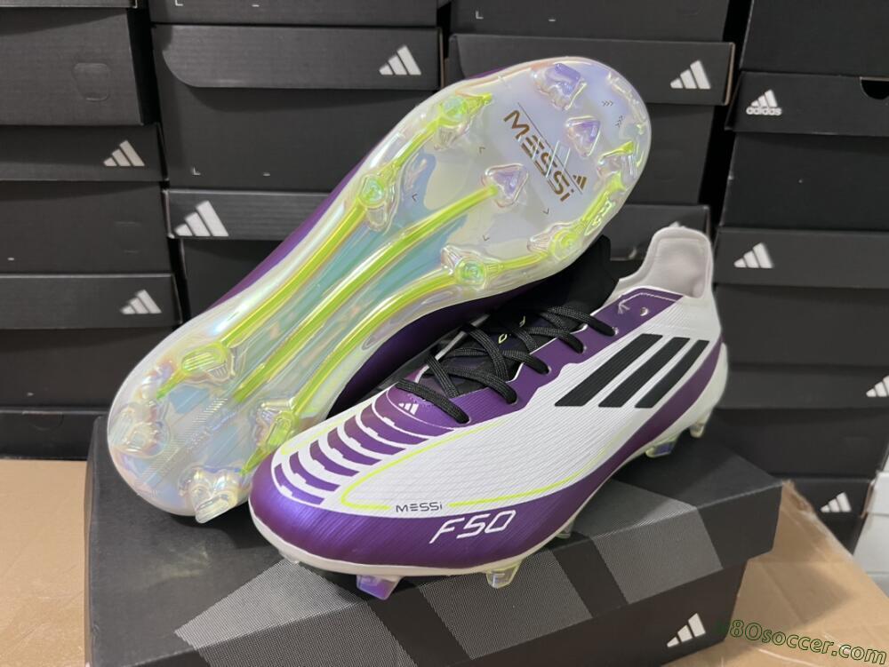 Messi x Adidas F50 Elite FG Firm Ground Soccer Cleats - White/Black/Purple