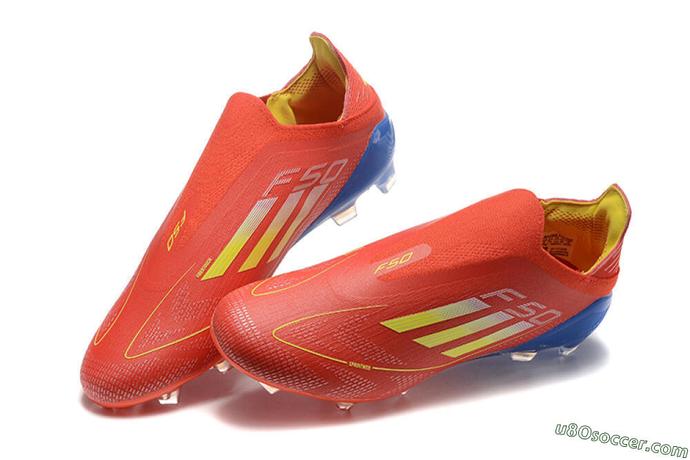 Adidas F50 Elite Laceless FG Firm Ground Soccer Cleats - Red/Yellow/Blue 6