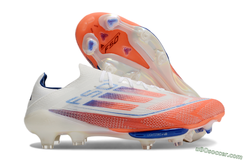 Adidas F50+ Lightstrike Pro FG Firm Ground Soccer Cleats - White/Red/Blue 1