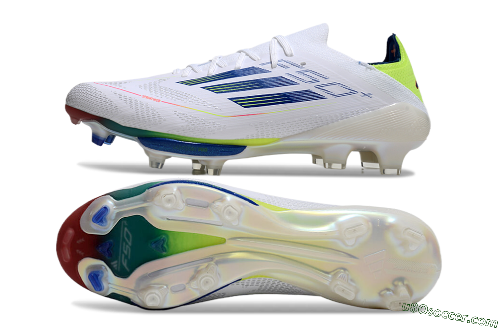 Adidas F50+ Lightstrike Pro FG Firm Ground Soccer Cleats - White/Blue/Yellow 0