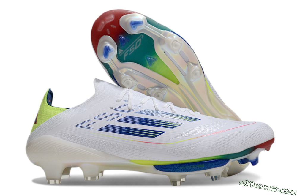 Adidas F50+ Lightstrike Pro FG Firm Ground Soccer Cleats - White/Blue/Yellow 1