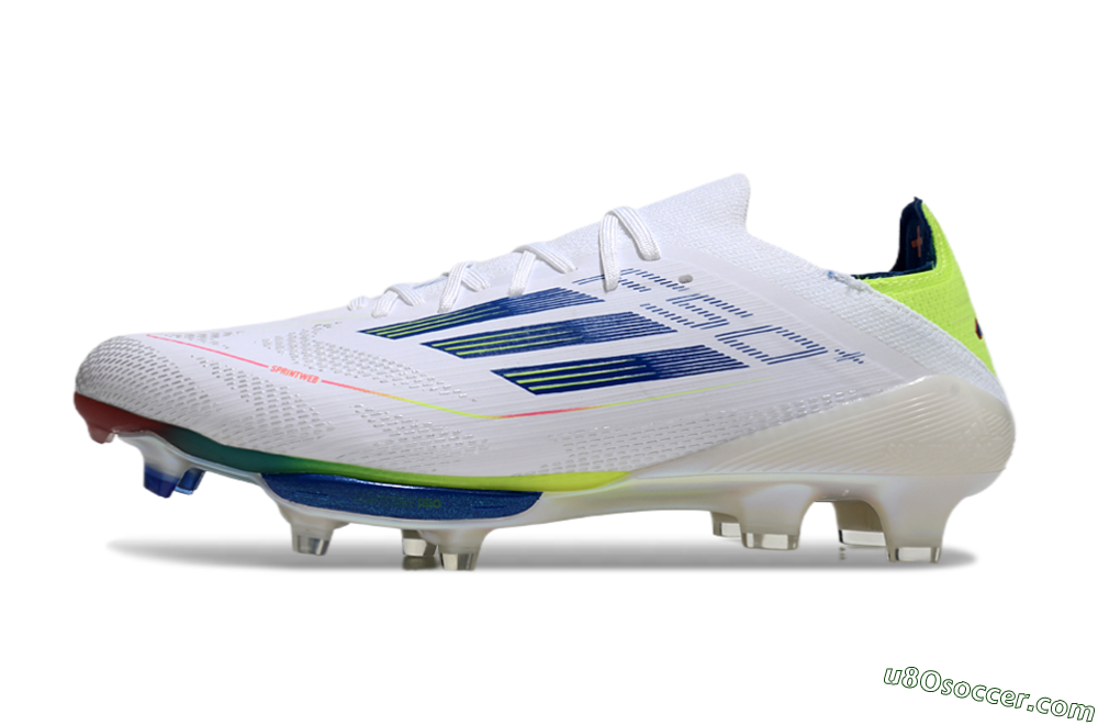 Adidas F50+ Lightstrike Pro FG Firm Ground Soccer Cleats - White/Blue/Yellow 2