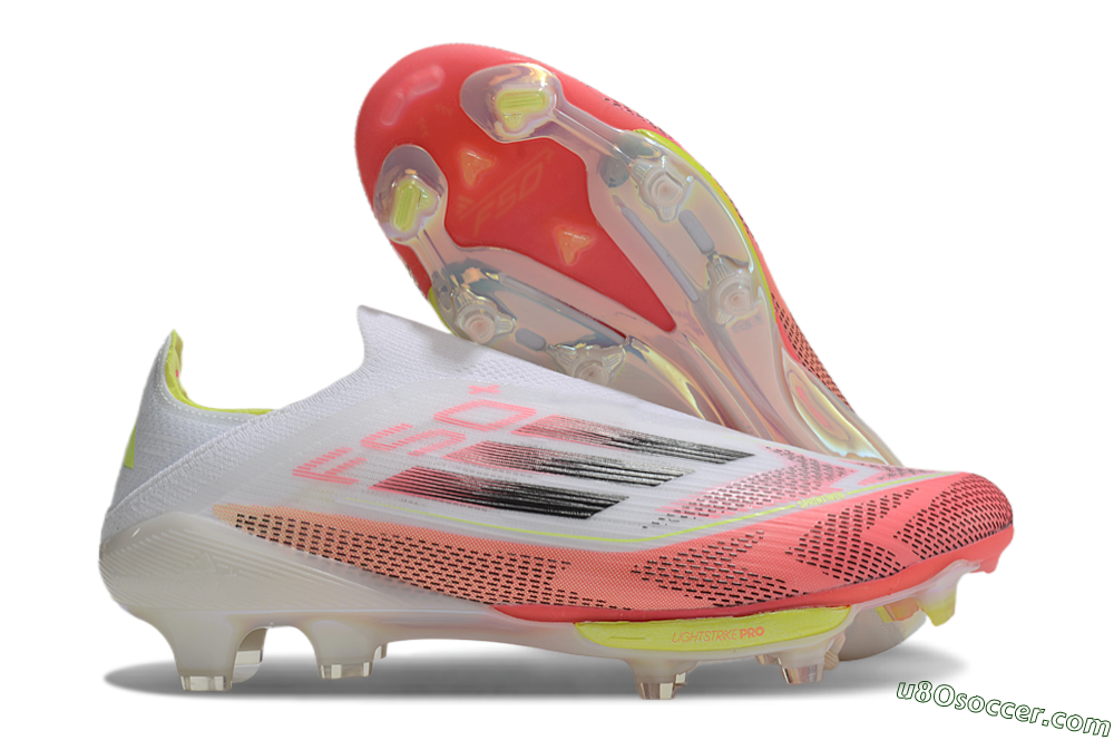 Adidas F50+ Lightstrike Pro Laceless FG Firm Ground Soccer Cleats - White/Red/Yellow/Black 1