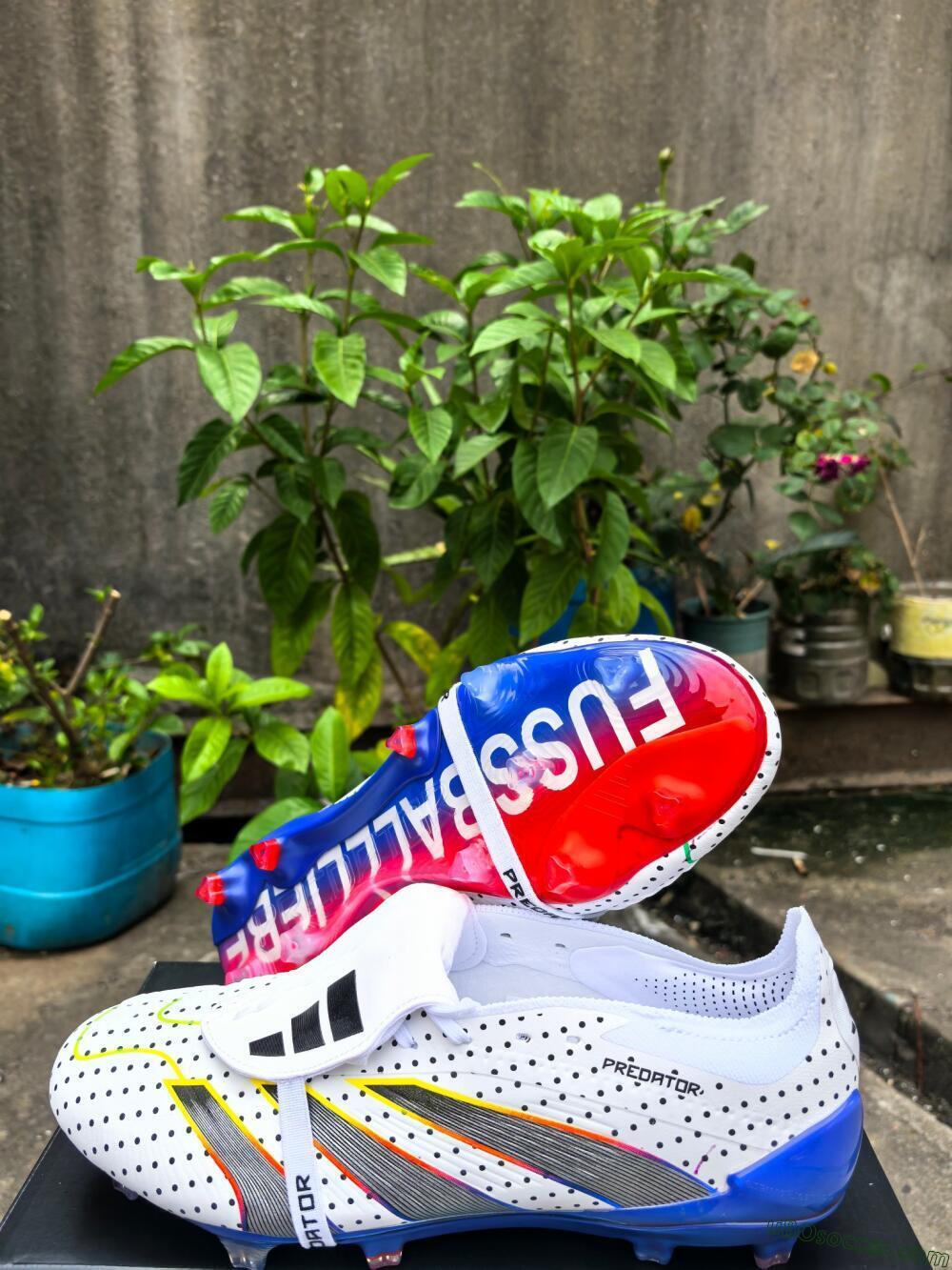 Adidas Predator Elite Foldover Tongue Euphoria FG Firm Ground Soccer Cleats - White/Silver/Blue