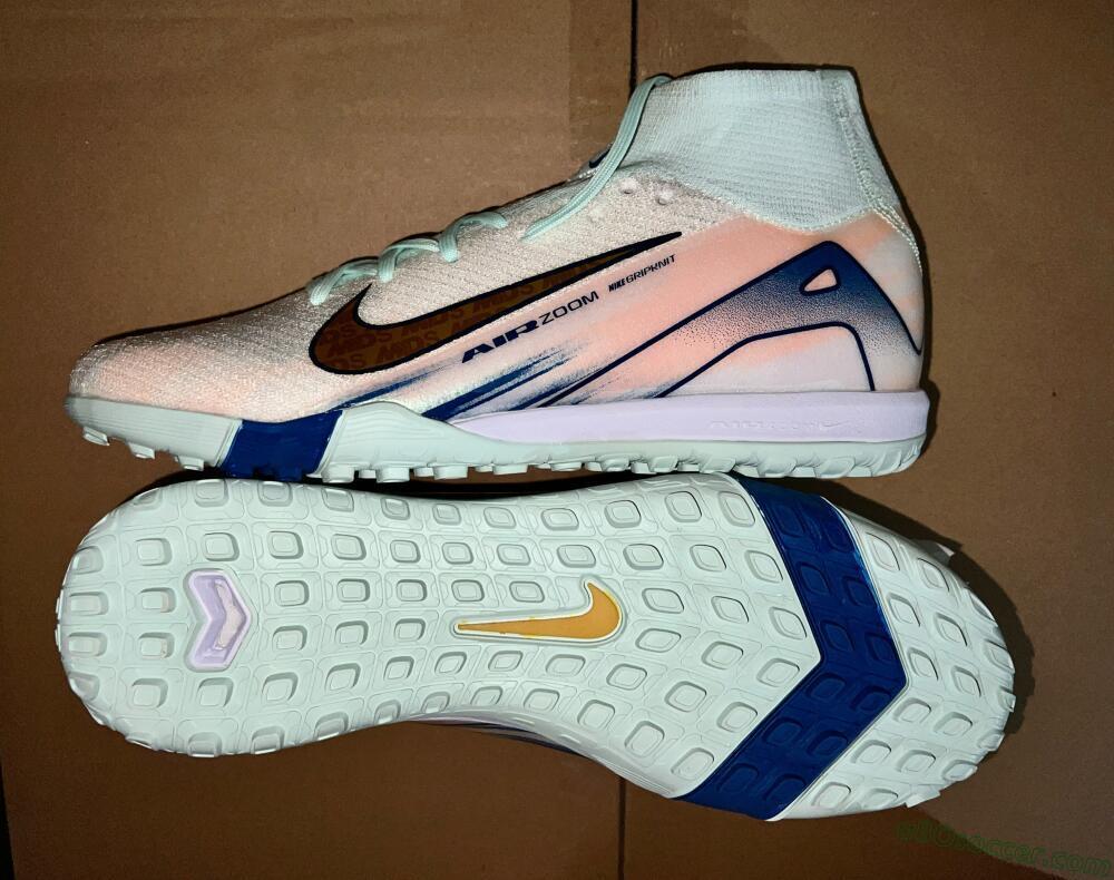 Nike Air Zoom Mercurial Superfly 10 Elite TF Artificial Turf Soccer Shoes - White/Gold/Blue/Pink