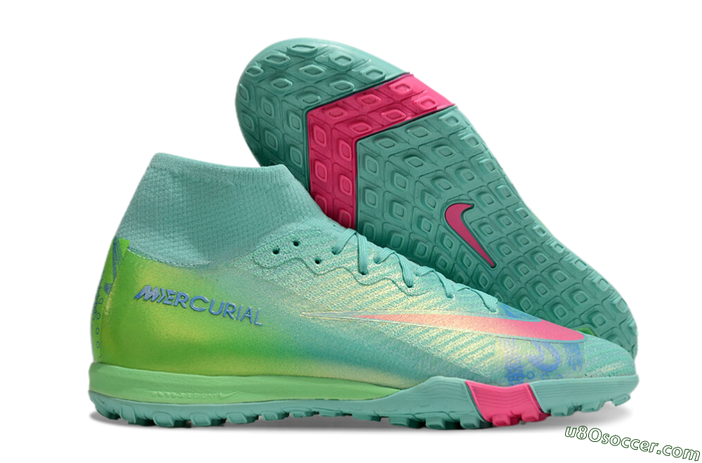 Nike Air Zoom Mercurial Superfly 10 Elite TF Artificial Turf Soccer Shoes - Jade/Pink/Blue 1