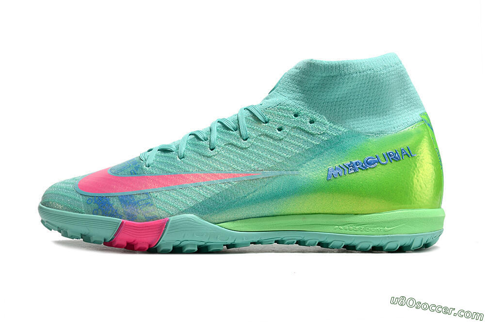 Nike Air Zoom Mercurial Superfly 10 Elite TF Artificial Turf Soccer Shoes - Jade/Pink/Blue 2