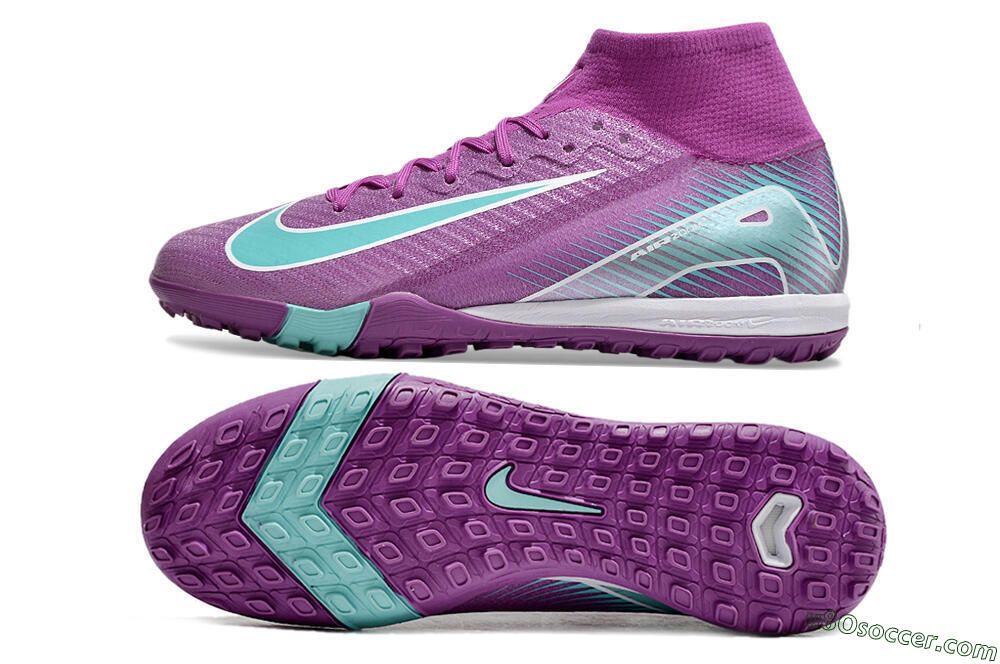 Nike Air Zoom Mercurial Superfly 10 Elite TF Artificial Turf Soccer Shoes - Purple/Jade/White 0