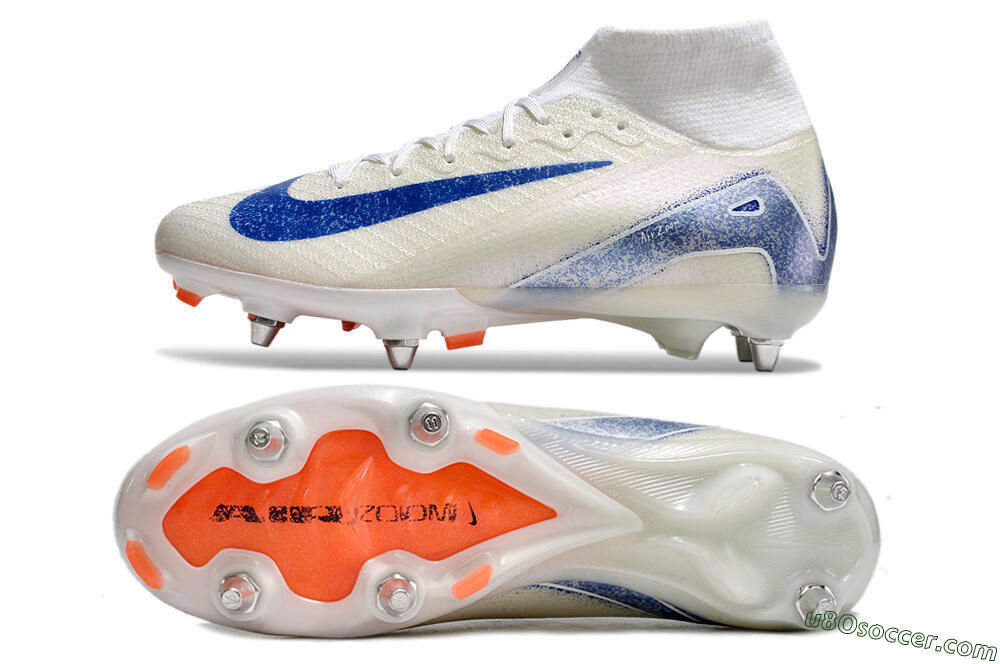 Nike Air Zoom Mercurial Superfly 10 Elite SG Soft Ground Soccer Cleats - Beige/White/Blue 0