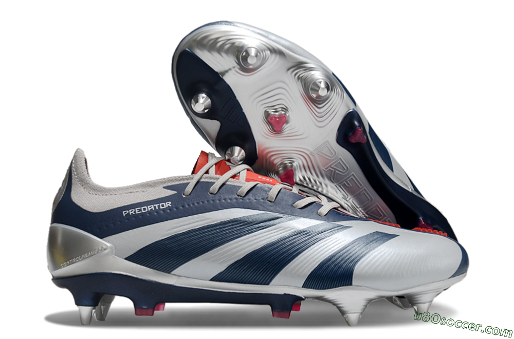 Adidas Predator 24 Elite SG Soft Ground Soccer Cleats - Silver/Blue/Red 1