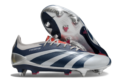 Adidas Predator 24 Elite SG Soft Ground Soccer Cleats - Silver/Blue/Red