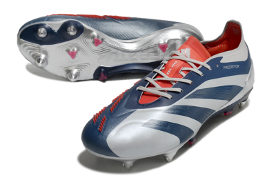 Adidas Predator 24 Elite SG Soft Ground Soccer Cleats - Silver/Blue/Red