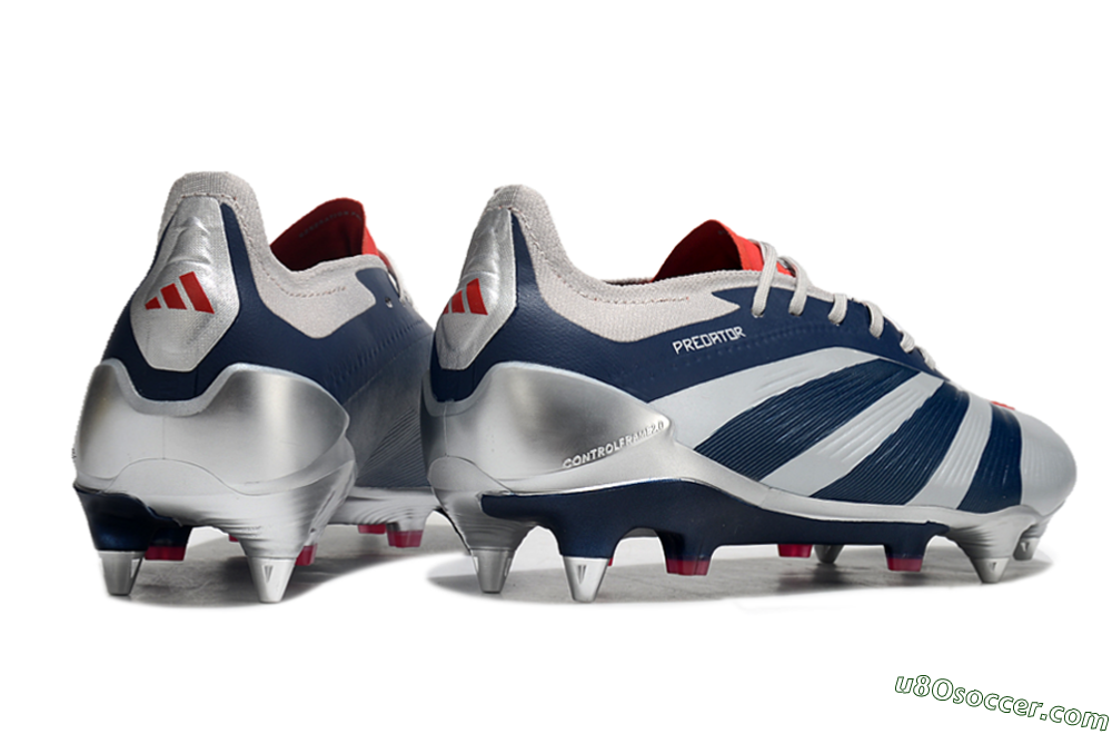 Adidas Predator 24 Elite SG Soft Ground Soccer Cleats - Silver/Blue/Red 6