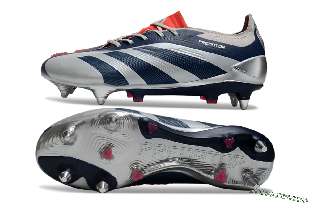 Adidas Predator 24 Elite SG Soft Ground Soccer Cleats - Silver/Blue/Red 0