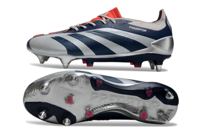 Adidas Predator 24 Elite SG Soft Ground Soccer Cleats - Silver/Blue/Red