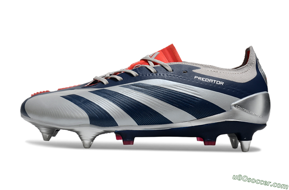 Adidas Predator 24 Elite SG Soft Ground Soccer Cleats - Silver/Blue/Red 2