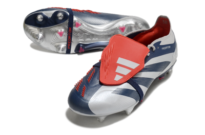 Adidas Predator Elite Foldover Tongue SG Soft Ground Soccer Cleats - Silver/Blue/Red