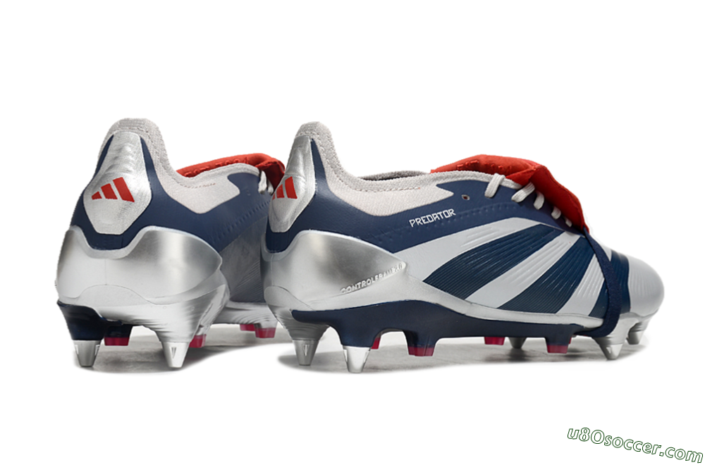 Adidas Predator Elite Foldover Tongue SG Soft Ground Soccer Cleats - Silver/Blue/Red 6