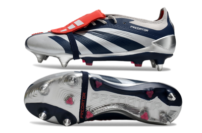 Adidas Predator Elite Foldover Tongue SG Soft Ground Soccer Cleats - Silver/Blue/Red