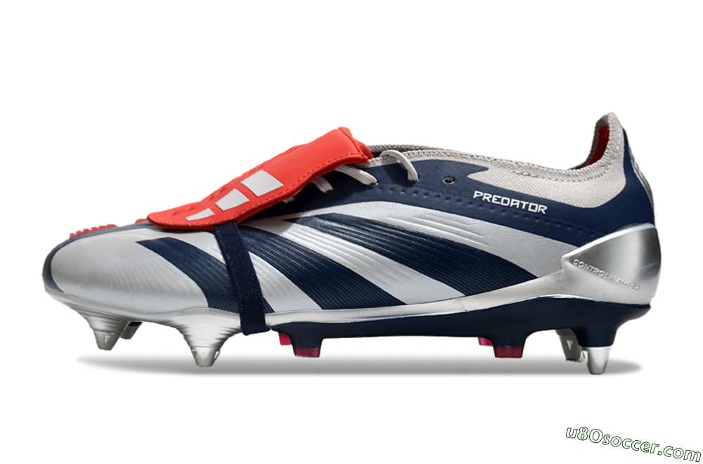 Adidas Predator Elite Foldover Tongue SG Soft Ground Soccer Cleats - Silver/Blue/Red 2