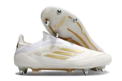 Adidas F50 Elite Laceless SG Soft Ground Soccer Cleats - White/Gold