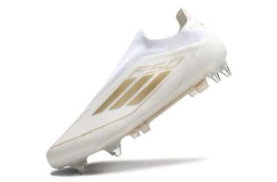 Adidas F50 Elite Laceless SG Soft Ground Soccer Cleats - White/Gold