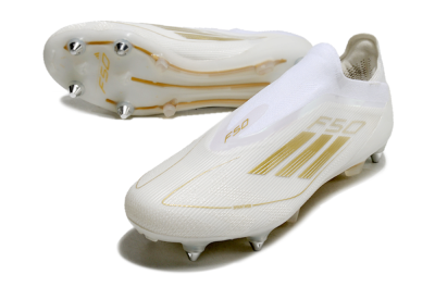 Adidas F50 Elite Laceless SG Soft Ground Soccer Cleats - White/Gold